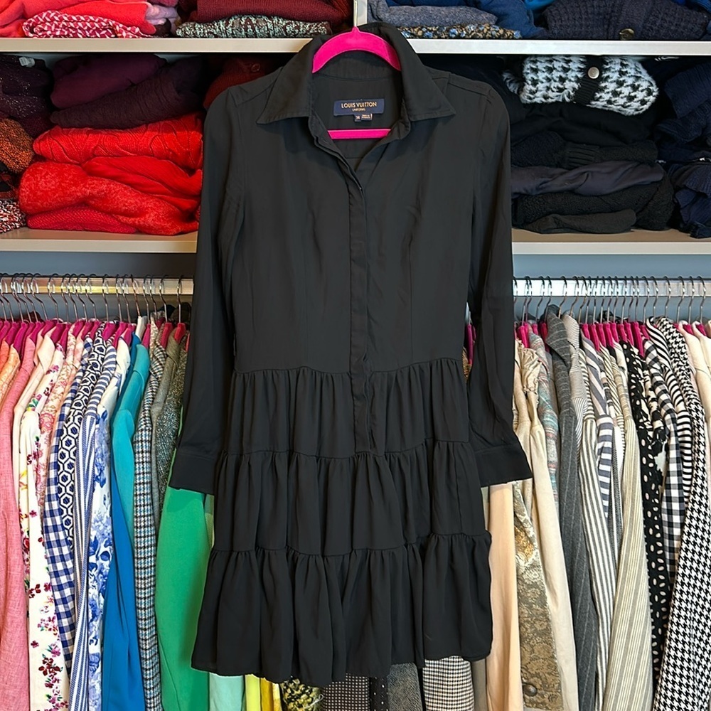 Louis Vuitton black long sleeve tiered dress size 4
